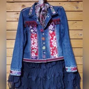 Jean Jacket Upcycled - Japanese Art - one of a kind.